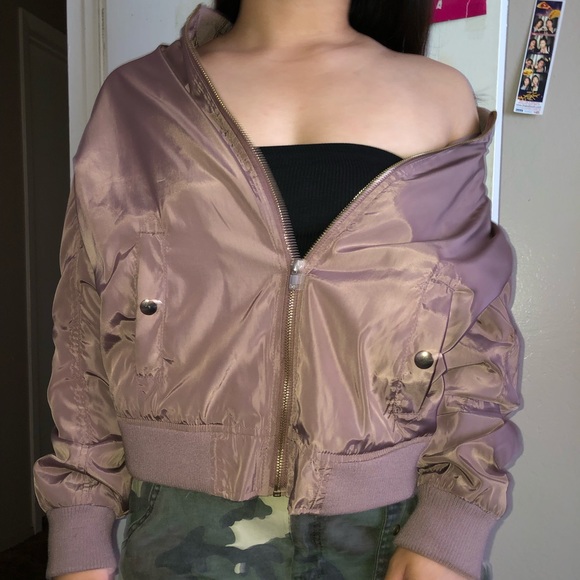 OVERSIZED Mauve Pink Satin Bomber Jacket - Picture 2 of 3